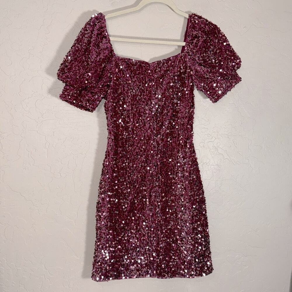 Altar’d state disco dress pink sequins puff sleeve mini party dress size small - Picture 9 of 9